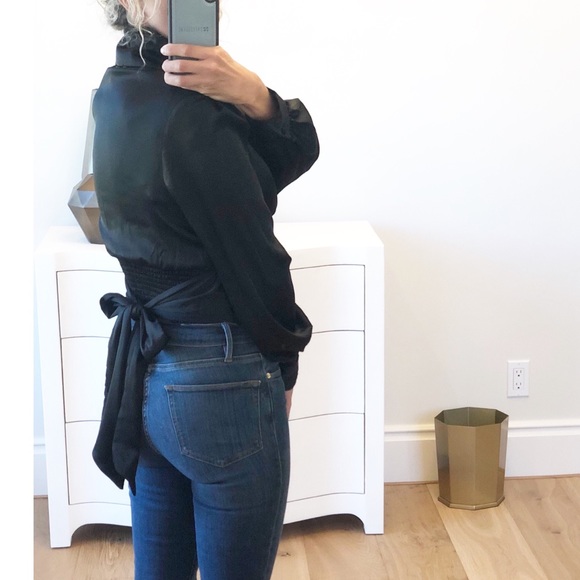 MILAN Black Cropped Keyhole Mock Tie Blouse - Picture 6 of 12